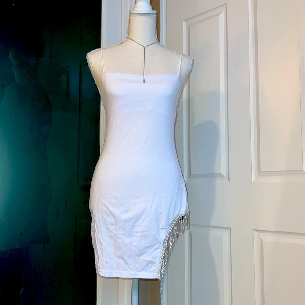 White Dress with embellished thigh slit